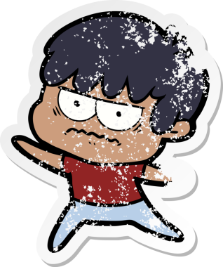 Bir insan tarafından çizilmiş kızgın bir çizgi film çocuğunun sıkıntılı çıkartması.