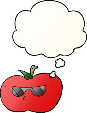 insan tarafından çizilmiş yumuşak eğimli düşünce baloncuklu karikatür serin elma