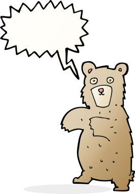 Bir insan tarafından çizilmiş konuşma balonlu çizgi film ayısı.