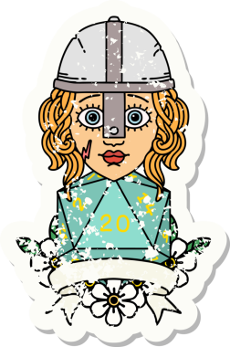 Retro Dövme Tarzı İnsan Savaşçısı Doğal 20 D20 ruloyla Bir insan tarafından çizilmiş