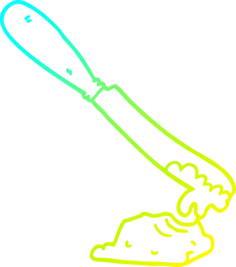 Bir insanın çizdiği tereyağını serpiştiren karikatür bıçağının soğuk eğimli çizgisi.