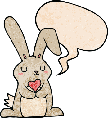 Çizgi film tavşanı, insan tarafından çizilmiş eski moda bir konuşma baloncuğuna aşık.