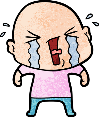 Bir insan tarafından çizilmiş ağlayan kel bir adam.