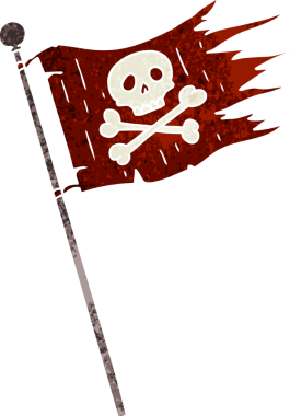 Bir insan tarafından çizilmiş korsan bayrağının eski karikatürü.