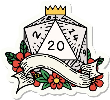 Bir insan tarafından çizilmiş 20 D20 zarının çıkartması.