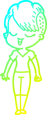 Bir insan tarafından çizilmiş mutlu çizgi film kızı çizimi.