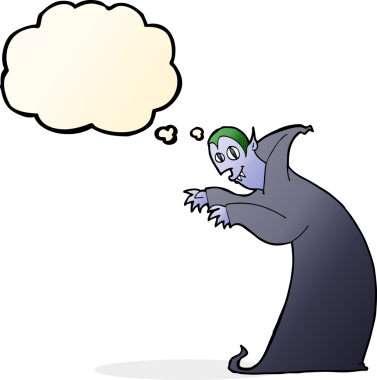 Düşünce baloncuğu insan tarafından çizilmiş ürkünç vampir çizgi filmi.