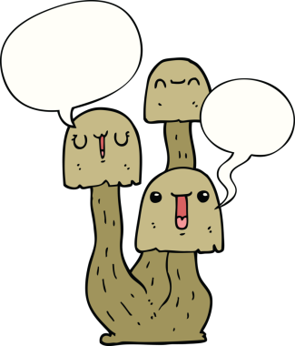 Bir insan tarafından çizilmiş konuşma baloncuklu mantar.