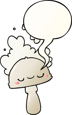 Bir insan tarafından çizilmiş düzgün eğimli konuşma baloncuklu karikatür mantarı