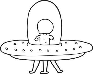 Bir insan tarafından çizilmiş siyah beyaz bir uçan daire.