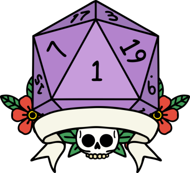 Retro Dövme Biçimi Doğal Bir d20 zar bir insan tarafından çizildi