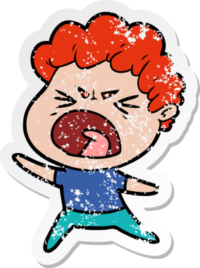 Bir insan tarafından çizilmiş öfkeli bir adamın sıkıntılı çıkartması.