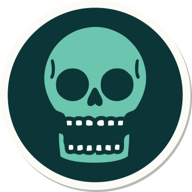 Bir insan tarafından çizilmiş bir kafatasının geleneksel stiliyle dövme çıkartması.