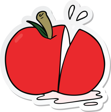 Bir insan tarafından çizilmiş dilimlenmiş elma etiketi.