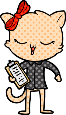 Bir insan tarafından çizilmiş kafasında yay olan çizgi film kedisi.