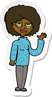 Bir insan tarafından çizilmiş bir karikatür kadının çıkartması.