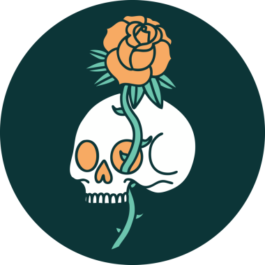 Bir insan tarafından çizilmiş bir kafatası ve gülün ikonik dövme şekli