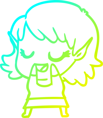 Bir insan tarafından çizilmiş mutlu bir elf kızı çizimi.