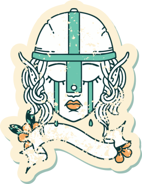 Retro Dövme Tarzı Ağlayan Elf Savaşçısı karakteri bir insan tarafından çizilmiş