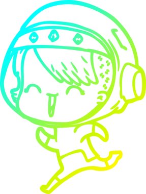 Bir insan tarafından çizilmiş mutlu bir uzay kızının soğuk çizgi çizimi.