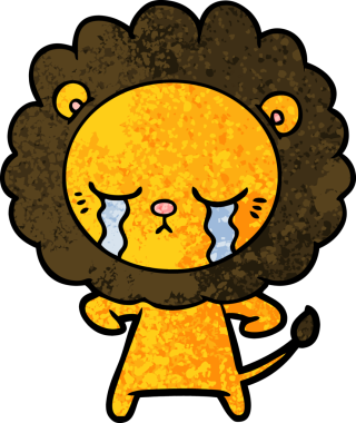 Bir insan tarafından çizilmiş ağlayan çizgi film aslanı.