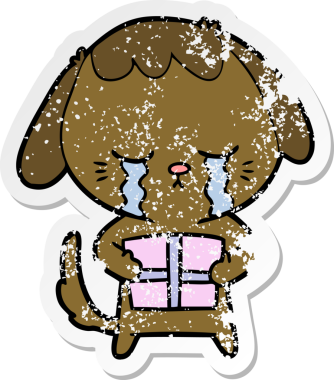 Bir insan tarafından çizilmiş ağlayan bir köpeğin sıkıntılı çıkartması.