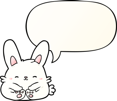 Bir insan tarafından çizilmiş tatlı çizgi film tavşanı konuşma baloncuğu gibi yumuşak bir gradyan tarzı var.