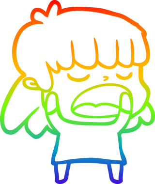 Gökkuşağı gradyan çizgi çizimi Bir insan tarafından yüksek sesle çizilen bir kadın karikatürü