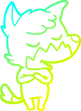 Bir insan tarafından çizilmiş dost canlısı bir tilkinin soğuk çizgi çizimi.