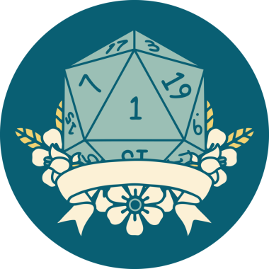 Retro Dövme Biçimi Doğal Bir d20 zar bir insan tarafından çizildi