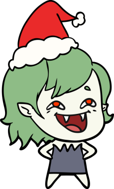 Bir insan tarafından çizilmiş Noel Baba şapkası takan gülen vampir bir kızın el çizimi.