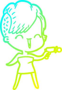 Bir insan tarafından çizilmiş, mutlu bir hipster kız çizgi filmi.