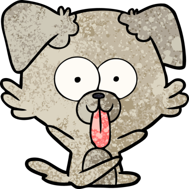 Bir insan tarafından çizilmiş dilli çizgi film köpeği.