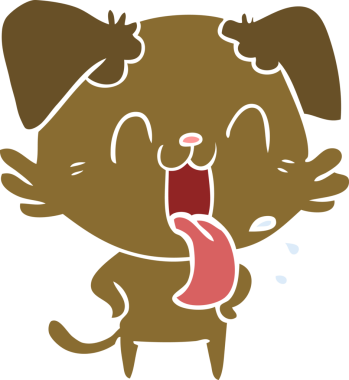 Bir insan tarafından çizilmiş düz renkli çizgi film soluyan köpek.