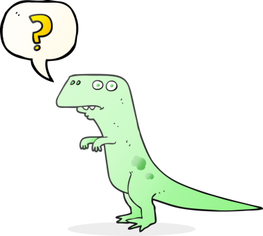 Serbest konuşma balonu karikatürü bir insan tarafından çizilmiş kafası karışmış dinozor.