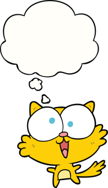 Bir insan tarafından çizilmiş düşünce balonlu çılgın çizgi film kedisi.