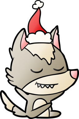 Bir insan tarafından çizilmiş Noel Baba şapkası giymiş bir kurdun gradyan çizimi.