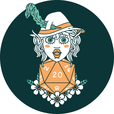 Bir insan tarafından çizilmiş 20 zarlı elf ozan karakteri simgesi.