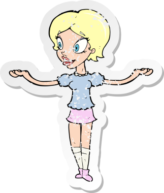 Kolları bir insan tarafından açılmış, karikatürist bir kadının gerilmiş çıkartması.