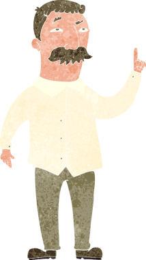 Bir insan tarafından çizilmiş bıyıklı bir çizgi film adamı.