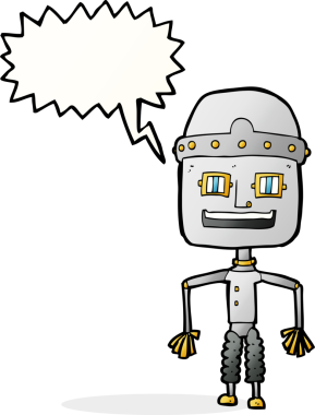 Bir insan tarafından çizilmiş komik karikatür robotu.