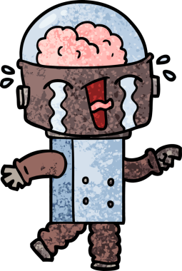 Bir insan tarafından çizilmiş ağlayan robot çizimi.