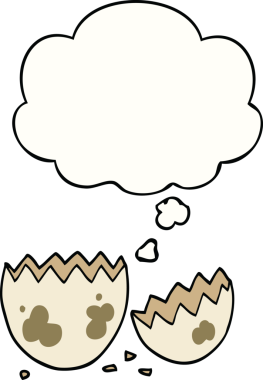 Bir insan tarafından çizilmiş düşünce baloncuğuyla kırılmış yumurta.