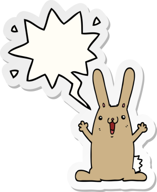 Bir insan tarafından çizilmiş konuşma balonu çıkartmalı çizgi film tavşanı.