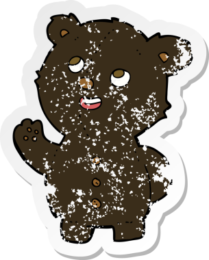 Bir insan tarafından çizilmiş şirin bir siyah ayı yavrusunun gerilmiş çıkartması.