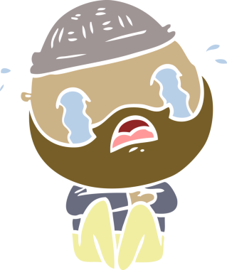 Düz renkli çizgi film sakallı adam bir insan tarafından çizilmiş ağlıyor.