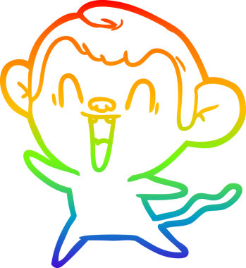 Gökkuşağı gradyan çizgi çizimi bir insan tarafından çizilmiş gülen maymun