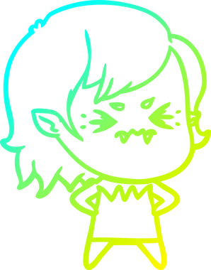 Bir insan tarafından çizilmiş, soğuk gradyan çizgi film karakteri bir vampir kız.