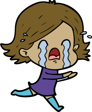 Bir insan tarafından çizilmiş ağlayan çizgi film kadını.