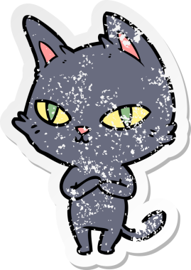 Bir insan tarafından çizilmiş karikatür kedisinin sıkıntılı çıkartması.